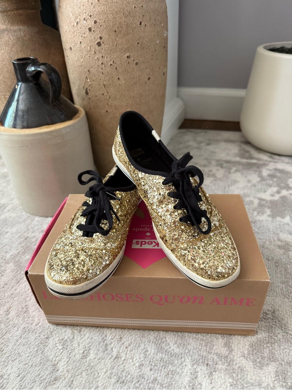 Keds Kate Spade Champion Glitter Lace-Up Sneakers - Gold